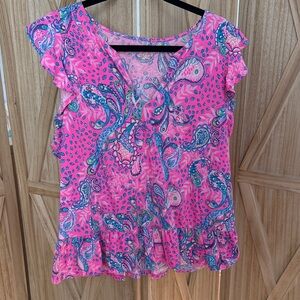 Lilly Pulitzer Pink and Blue Paisley Peplum Tee
